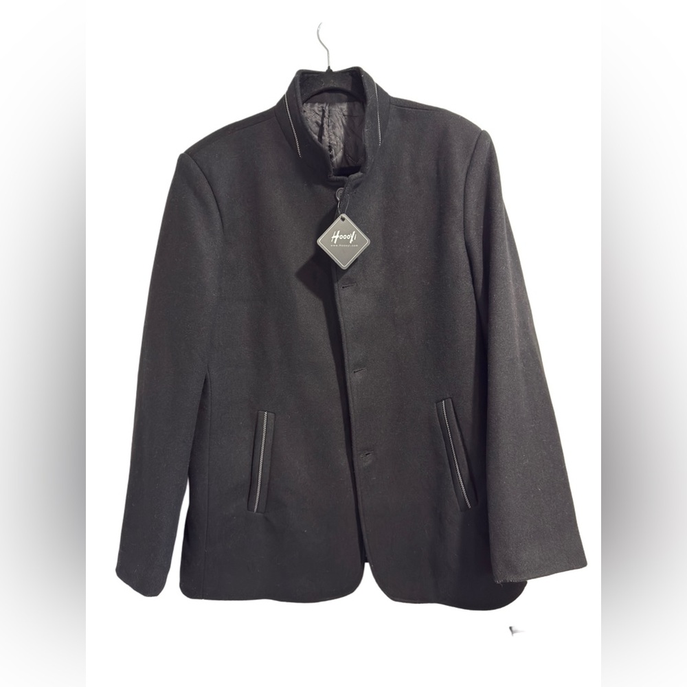 NWT Men’s HOOOXI Charcoal Quilted Lined Wool Blend Overcoat Jacket, Size XL